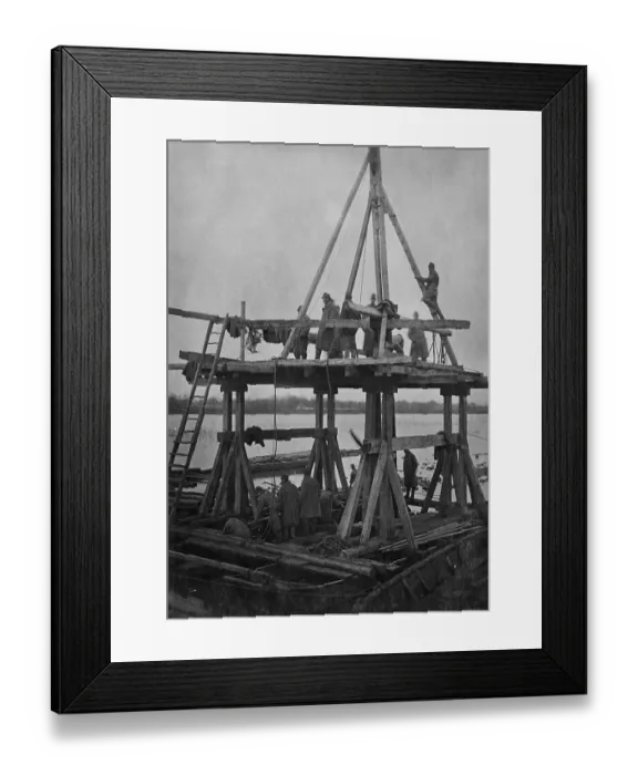 Framed Print : Soldiers building a bridge, historic photograph