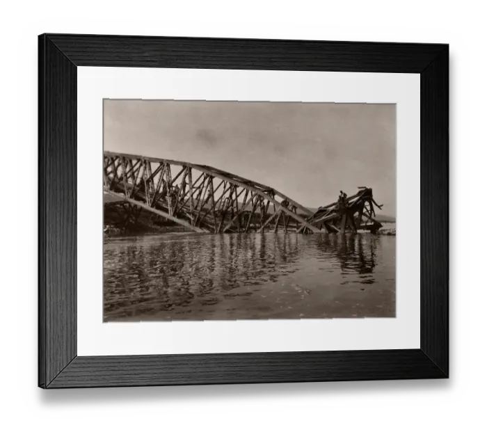 Framed Print : Collapsed bridge, historic photograph, around 1940