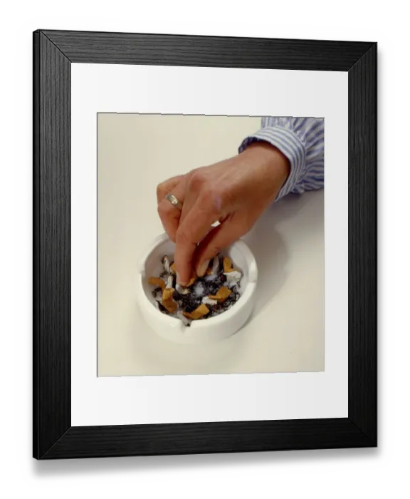 Framed Print : Ashtray with cigarette butts, ashtray Framed Print : Ashtray with cigarette butts, ashtray