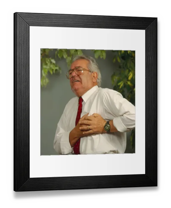 Framed Print : Elderly man with pain, heart pain, heart attack Framed Print : Elderly man with pain, heart pain, heart attack