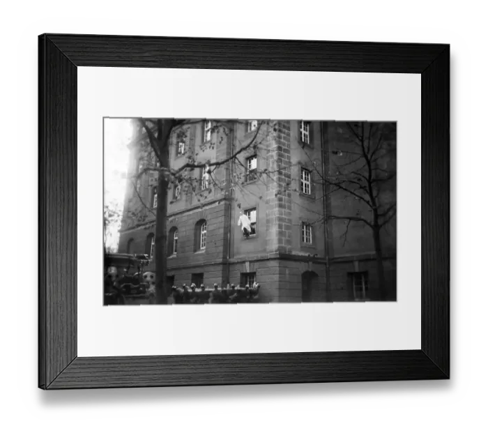 Framed Print : Fire brigade during an exercise with a jumping blanket