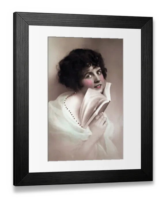 Framed Print : Woman with book, 1920s, handcoloured Framed Print : Woman with book, 1920s, handcoloured