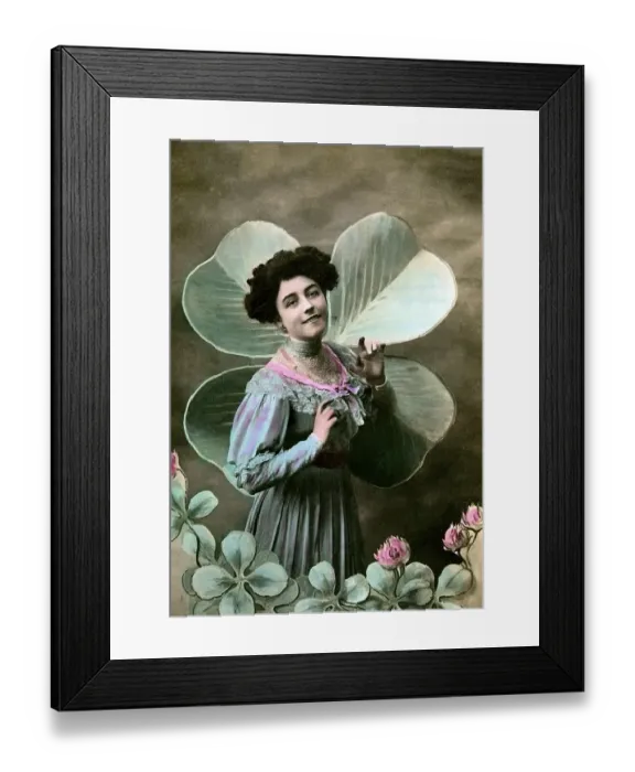 Framed Print : Woman in front of a four-leaf clover