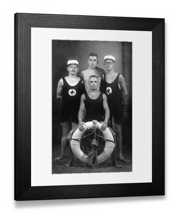 Framed Print : Four sailors, two of them Red Cross paramedics