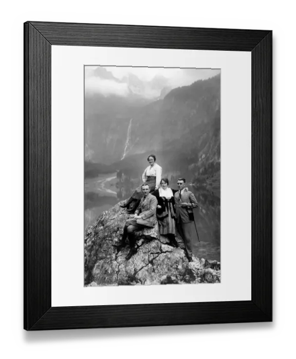 Framed Print : Two couples, hikers posing in front of the Roethbach Falls at Schoenau am Koenigssee Framed Print : Two couples, hikers posing in front of the Roethbach Falls at Schoenau am Koenigssee
