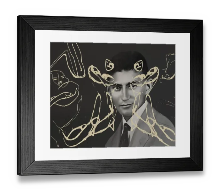 Framed Print : Portrait and a drawing of Franz Kafka Framed Print : Portrait and a drawing of Franz Kafka