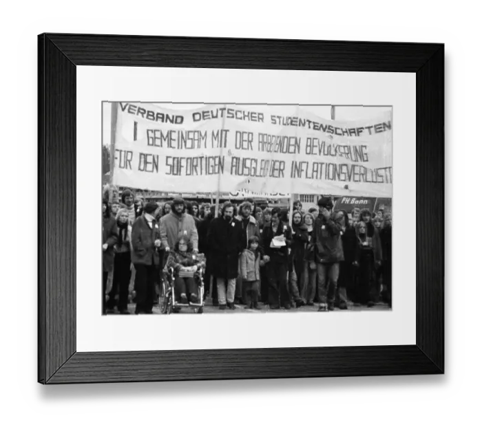 Framed Print : 50, 000 students from all over Germany demonstrated in Bonn on 24 January 1974 against inflation
