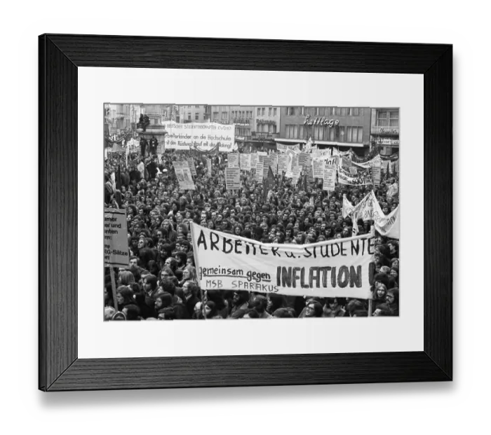 Framed Print : 50, 000 students from all over Germany demonstrated in Bonn on 24 January 1974 against inflation
