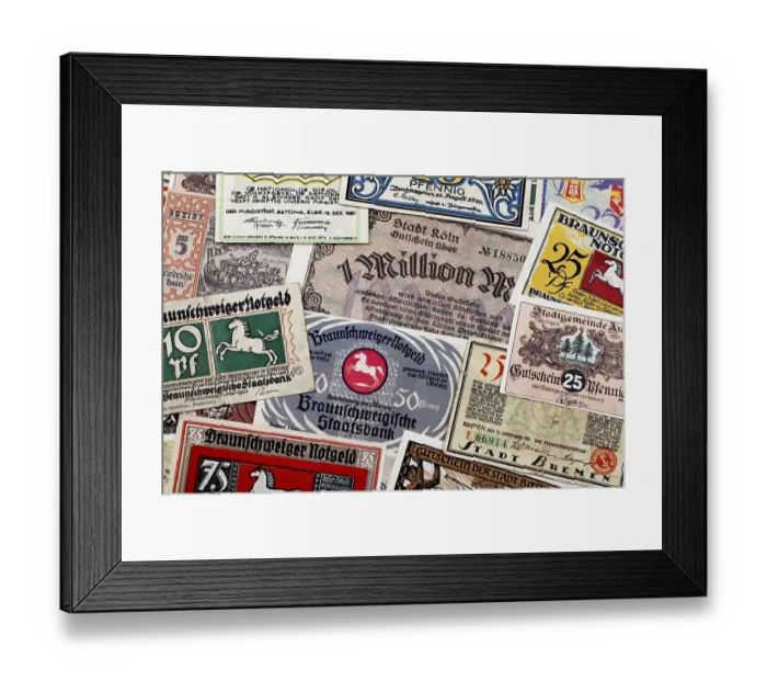 Framed Print : Various historic German bank notes