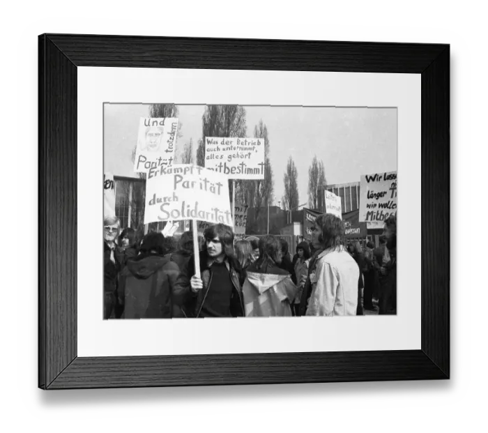 Framed Print : Accompanied by protests for more co-determination by trade unionists of IG Metall