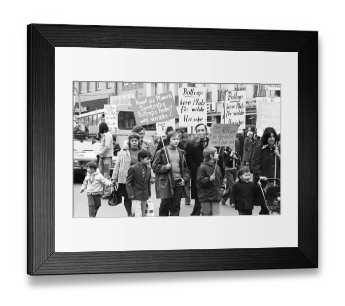 Framed Print : The intention to incorporate the Ruhr district town of Bottrop into Essen was met with protests by numerous residents Framed Print : The intention to incorporate the Ruhr district town of Bottrop into Essen was met with protests by numerous residents