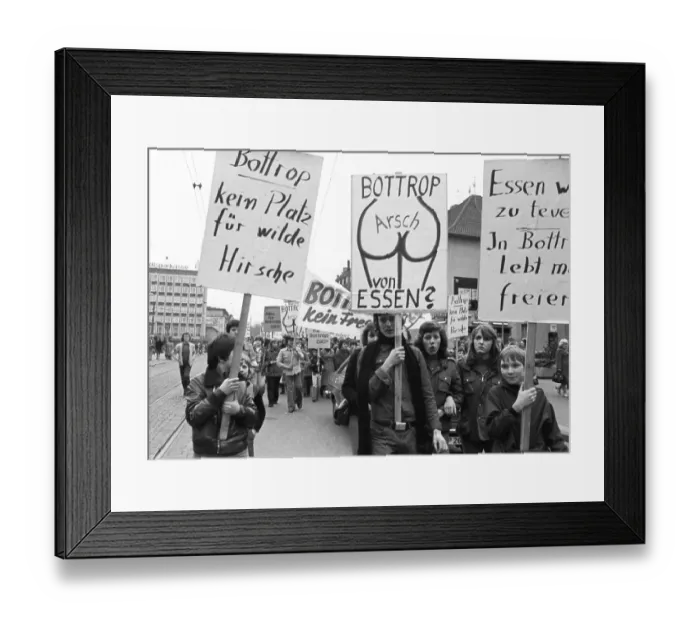 Framed Print : The intention to incorporate the Ruhr district town of Bottrop into Essen was met with protests by numerous residents