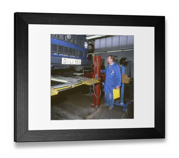 Framed Print : The Technical Inspection Association (TUeV) during the inspection of motor vehicles on 16 Framed Print : The Technical Inspection Association (TUeV) during the inspection of motor vehicles on 16
