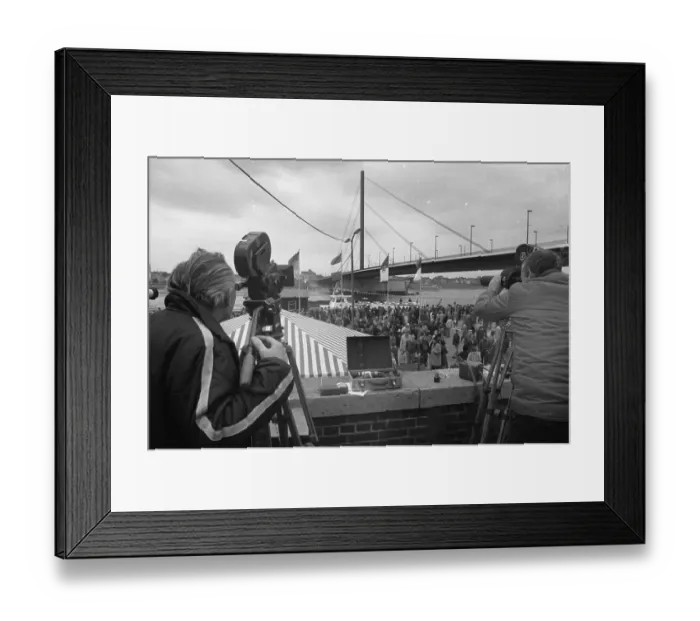 Framed Print : The displacement of a Rhine bridge turned into a public festival in Duesseldorf on 07 Framed Print : The displacement of a Rhine bridge turned into a public festival in Duesseldorf on 07