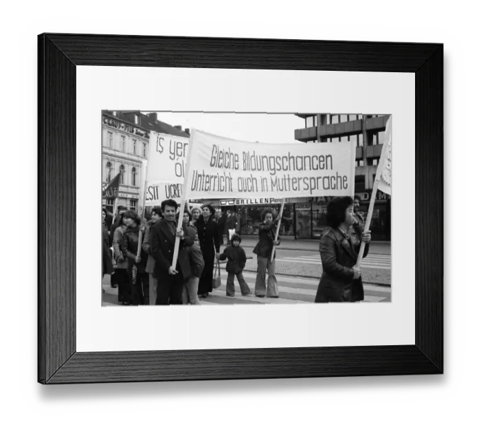 Framed Print : The protest against the consequences of unemployment by a demonstration of Turks in Gelsenkirchen on 06