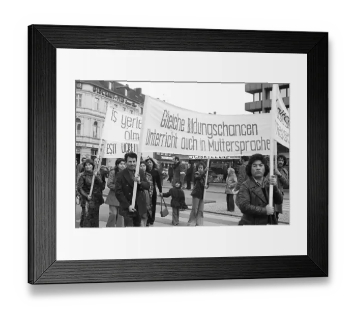 Framed Print : The protest against the consequences of unemployment by a demonstration of Turks in Gelsenkirchen on 06