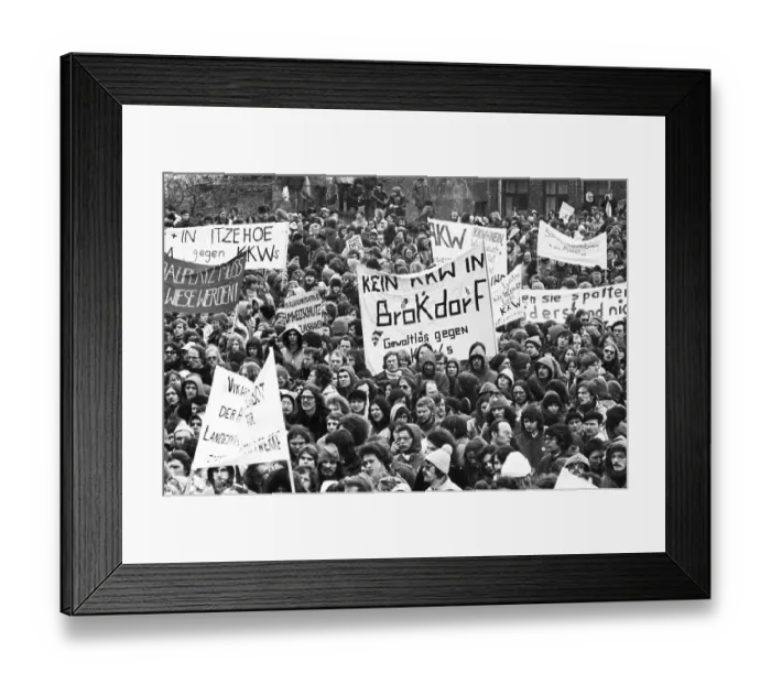 Framed Print : More than 20, 000 opponents of nuclear power demonstrated in Itzehoe against a nuclear power plant in Brokdorf on 19