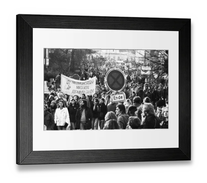 Framed Print : More than 20, 000 opponents of nuclear power demonstrated in Itzehoe against a nuclear power plant in Brokdorf on 19