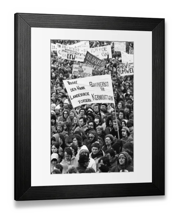 Framed Print : More than 20, 000 opponents of nuclear power demonstrated in Itzehoe against a nuclear power plant in Brokdorf on 19
