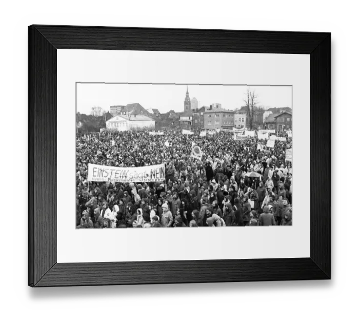 Framed Print : More than 20, 000 opponents of nuclear power demonstrated in Itzehoe against a nuclear power plant in Brokdorf on 19