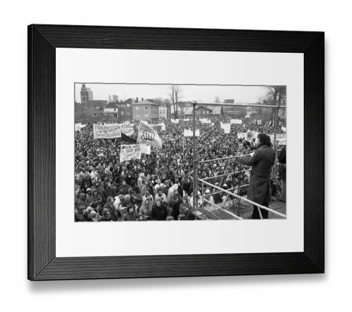 Framed Print : More than 20, 000 opponents of nuclear power demonstrated in Itzehoe against a nuclear power plant in Brokdorf on 19 Framed Print : More than 20, 000 opponents of nuclear power demonstrated in Itzehoe against a nuclear power plant in Brokdorf on 19