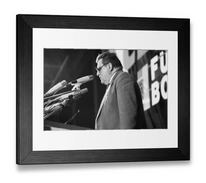 Framed Print : Bavarian State Premier Franz-Josef Strauss at a CDU election rally in Bochum