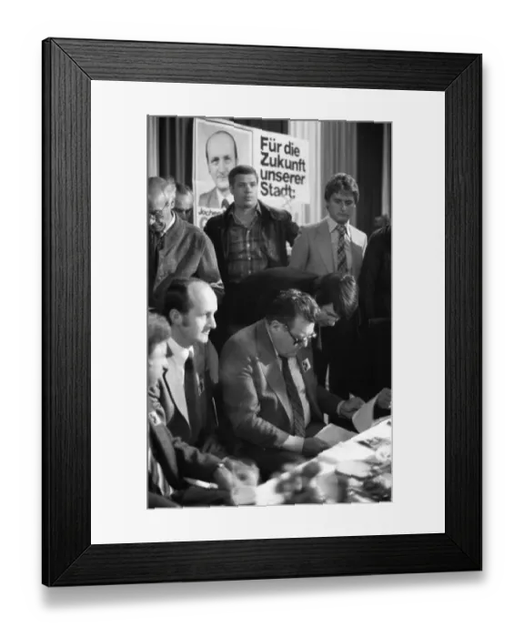 Framed Print : Bavarian State Premier Franz-Josef Strauss at a CDU election rally in Bochum Framed Print : Bavarian State Premier Franz-Josef Strauss at a CDU election rally in Bochum