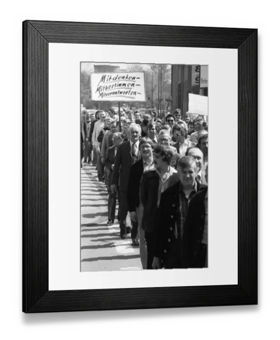 Framed Print : Fear of losing their jobs due to the merger of Hoesch AG with the Dutch steel company Hoogovens drove the steelworkers