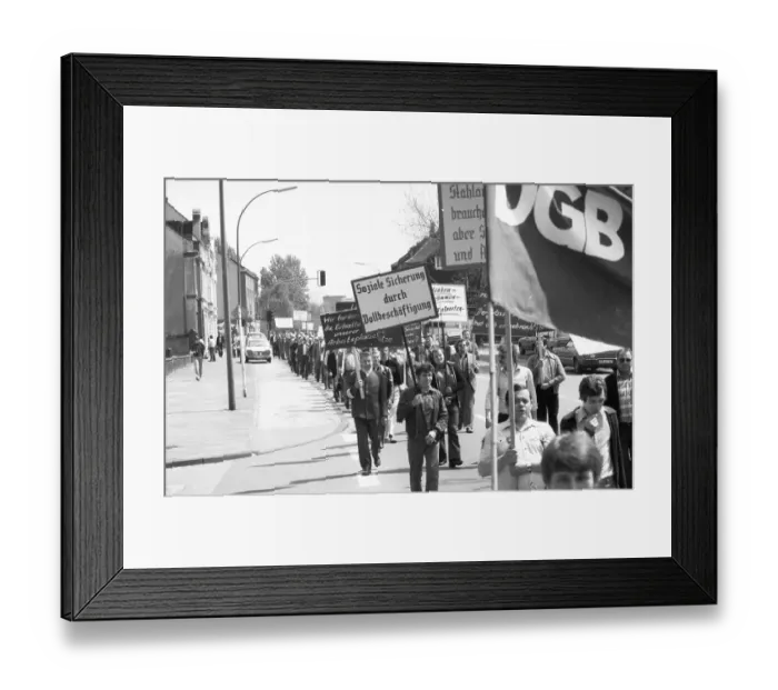Framed Print : Fear of losing their jobs due to the merger of Hoesch AG with the Dutch steel company Hoogovens drove the steelworkers Framed Print : Fear of losing their jobs due to the merger of Hoesch AG with the Dutch steel company Hoogovens drove the steelworkers