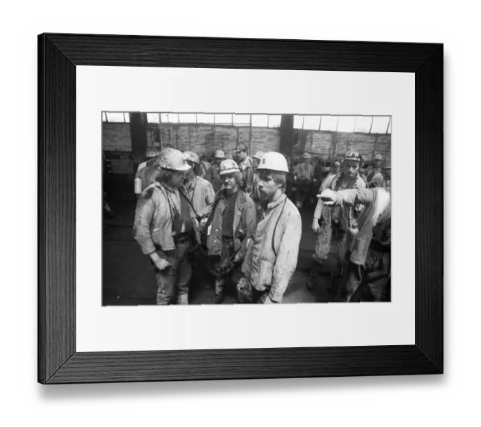 Framed Print : Shift change of the miners of the coal mine Minister Stein on 31