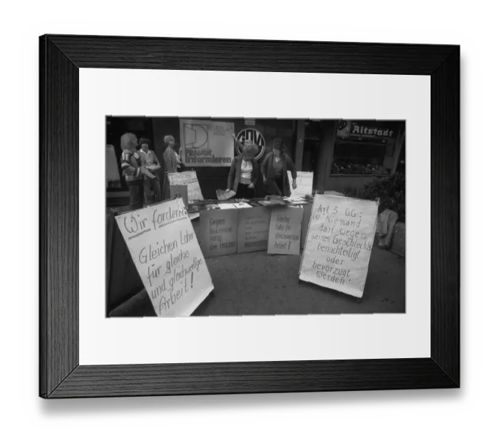 Framed Print : The German Trade Union Confederation (DGB) launched a campaign for equal pay for men and woman here in Duesseldorf