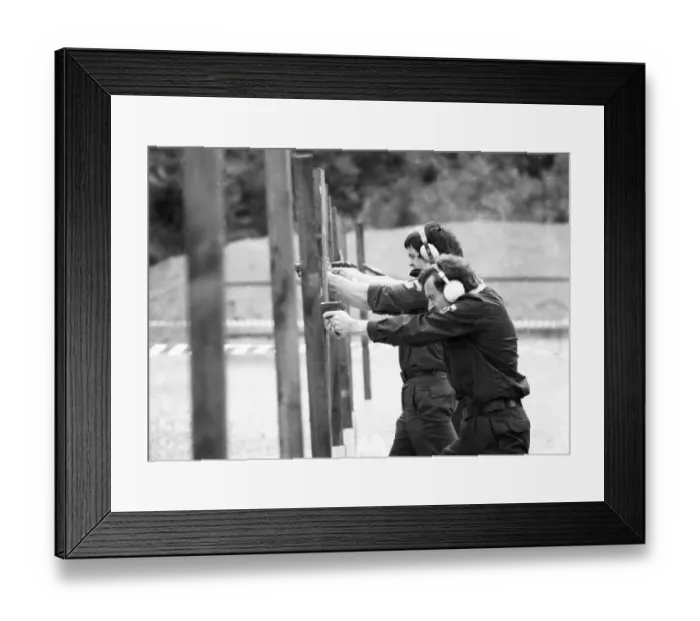 Framed Print : Exercise shooting of the police and the special group GSG 9 in a quarry on 15
