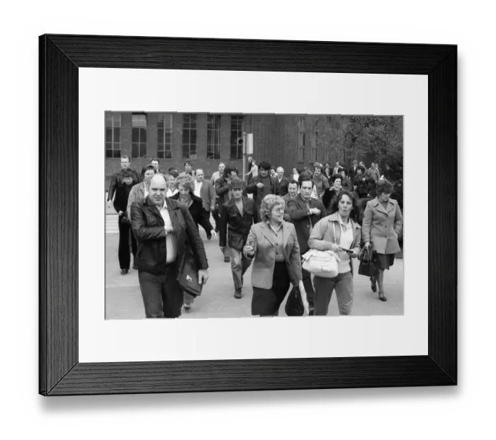 Framed Print : Workers and employees changing shifts at the Volkswagen factory in Wolfsburg