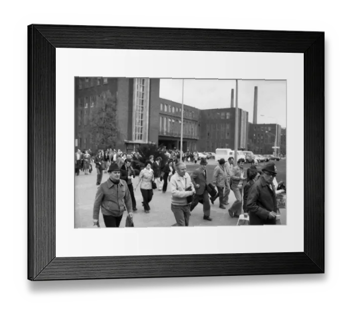 Framed Print : Workers and employees changing shifts at the Volkswagen factory in Wolfsburg Framed Print : Workers and employees changing shifts at the Volkswagen factory in Wolfsburg