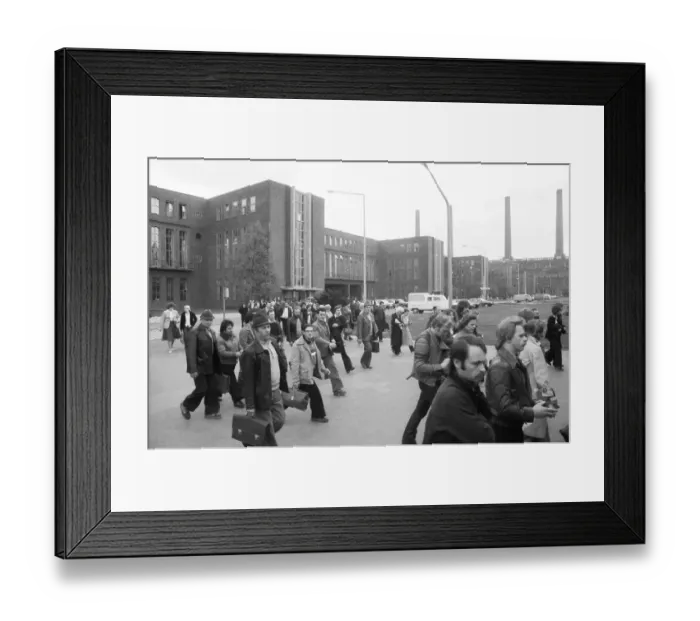 Framed Print : Workers and employees changing shifts at the Volkswagen factory in Wolfsburg Framed Print : Workers and employees changing shifts at the Volkswagen factory in Wolfsburg