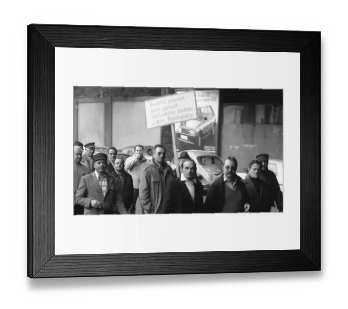 Framed Print : About 5000 steel workers of the Hoesch AG took to the streets to protest for the preservation of their jobs during a