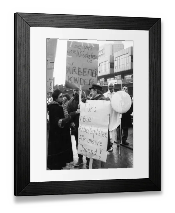 Framed Print : Several thousand students of the University of Dortmund demonstrated against the austerity policies of the North