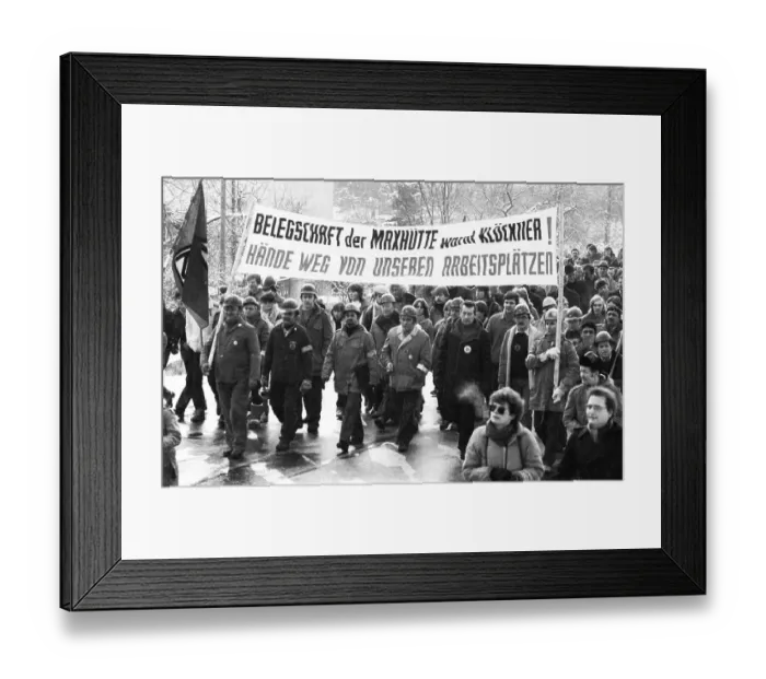 Framed Print : 15, 000 steelworkers and their relatives and friends demonstrated against the closure of Maxhuette Framed Print : 15, 000 steelworkers and their relatives and friends demonstrated against the closure of Maxhuette