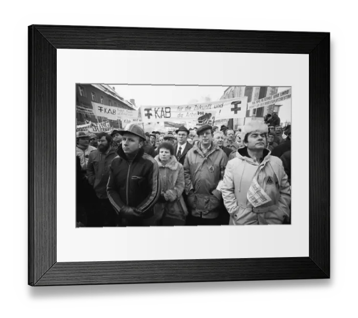 Framed Print : 15, 000 steelworkers and their relatives and friends demonstrated against the closure of Maxhuette