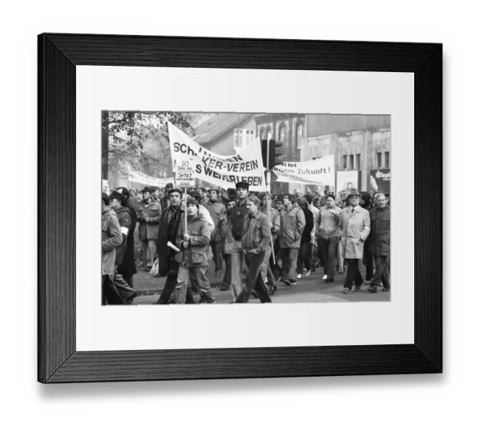 Framed Print : 2000 steelworkers and their relatives demonstrated out of concern for their jobs at the Schalker Verein (Thyssen AG) Framed Print : 2000 steelworkers and their relatives demonstrated out of concern for their jobs at the Schalker Verein (Thyssen AG)