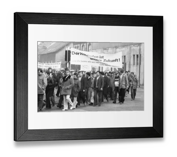Framed Print : 2000 steelworkers and their relatives demonstrated out of concern for their jobs at the Schalker Verein (Thyssen AG) Framed Print : 2000 steelworkers and their relatives demonstrated out of concern for their jobs at the Schalker Verein (Thyssen AG)
