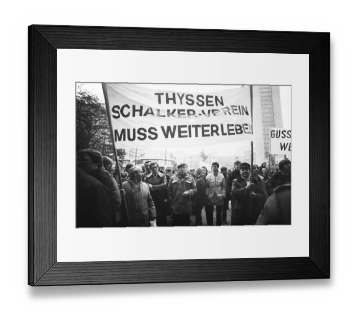 Framed Print : 2000 steelworkers and their relatives demonstrated out of concern for their jobs at the Schalker Verein (Thyssen AG) Framed Print : 2000 steelworkers and their relatives demonstrated out of concern for their jobs at the Schalker Verein (Thyssen AG)