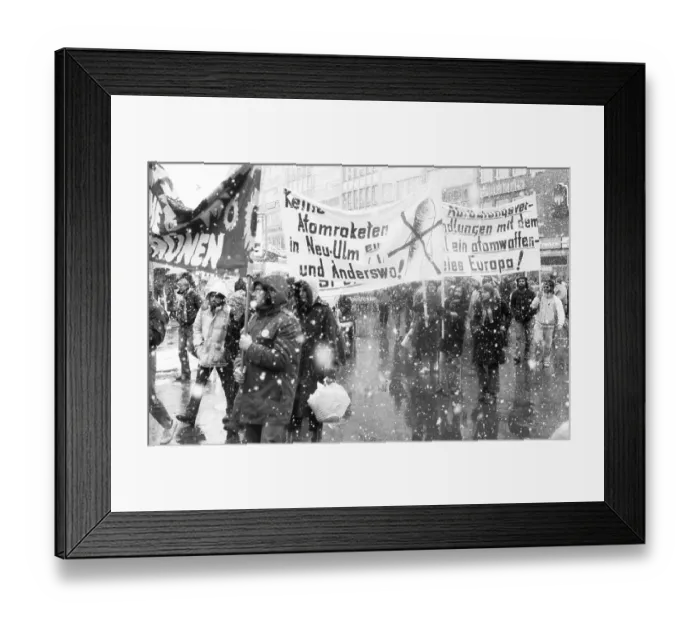 Framed Print : Peace movement demonstrates against missile bases despite heavy snowfall in December 1981 Framed Print : Peace movement demonstrates against missile bases despite heavy snowfall in December 1981