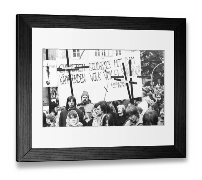 Framed Print : Predominantly students demonstrated in 1982 against US interference in El Salvador