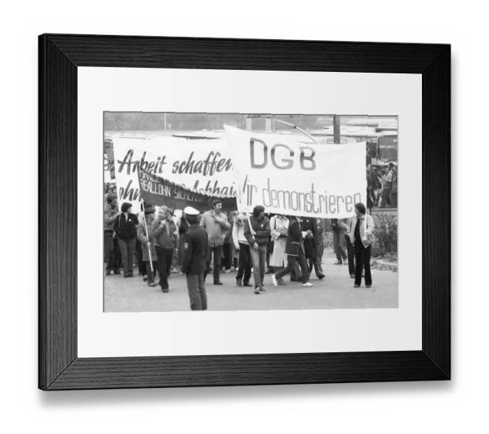 Framed Print : The DGB's call in 1982 against unemployment and social cuts was followed by about 50