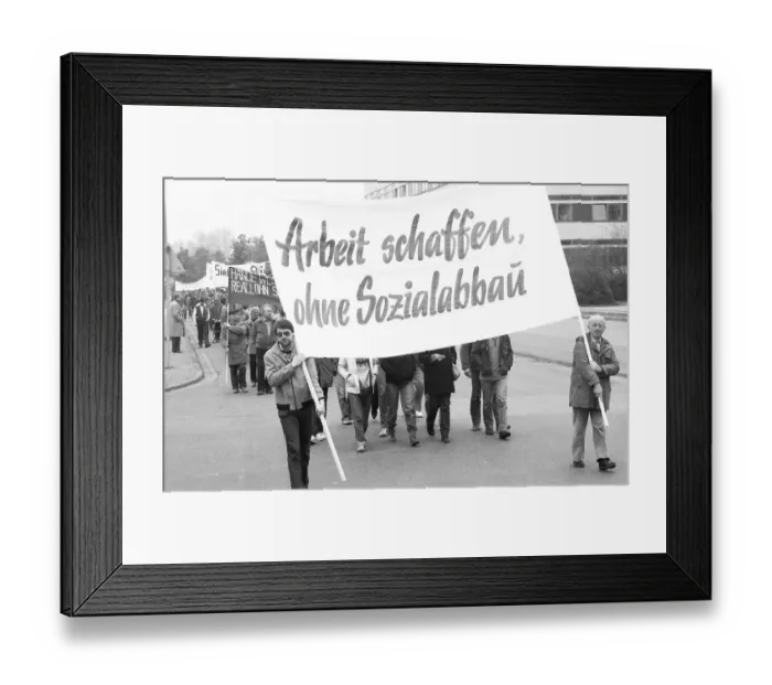 Framed Print : The DGB's call in 1982 against unemployment and social cuts was followed by about 50