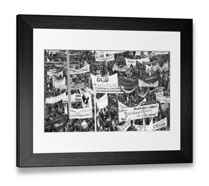 Framed Print : The DGB's call in 1982 against unemployment and social cuts was followed by about 50 Framed Print : The DGB's call in 1982 against unemployment and social cuts was followed by about 50