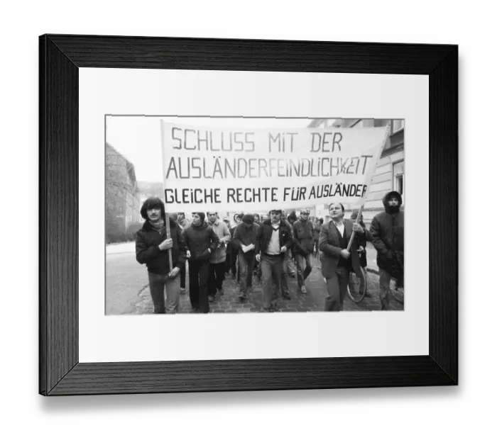 Framed Print : Migrants and left-wing groups demonstrated against xenophobia in 1982