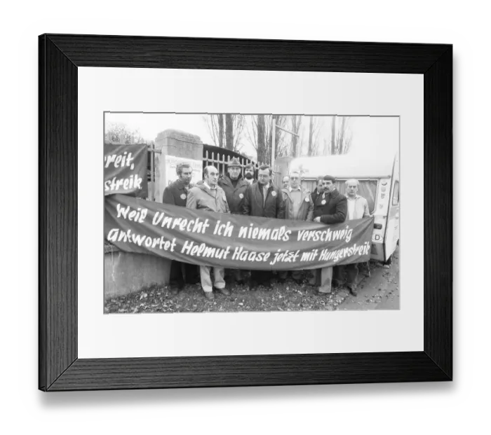 Framed Print : Workers and their works council reacted to the management's intention to stop work at Enka AG in Kassel in 1982 Framed Print : Workers and their works council reacted to the management's intention to stop work at Enka AG in Kassel in 1982