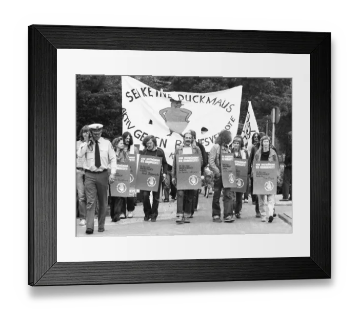 Framed Print : Those affected by the Radical Decree and their friends demonstrated 19 82 against occupational bans